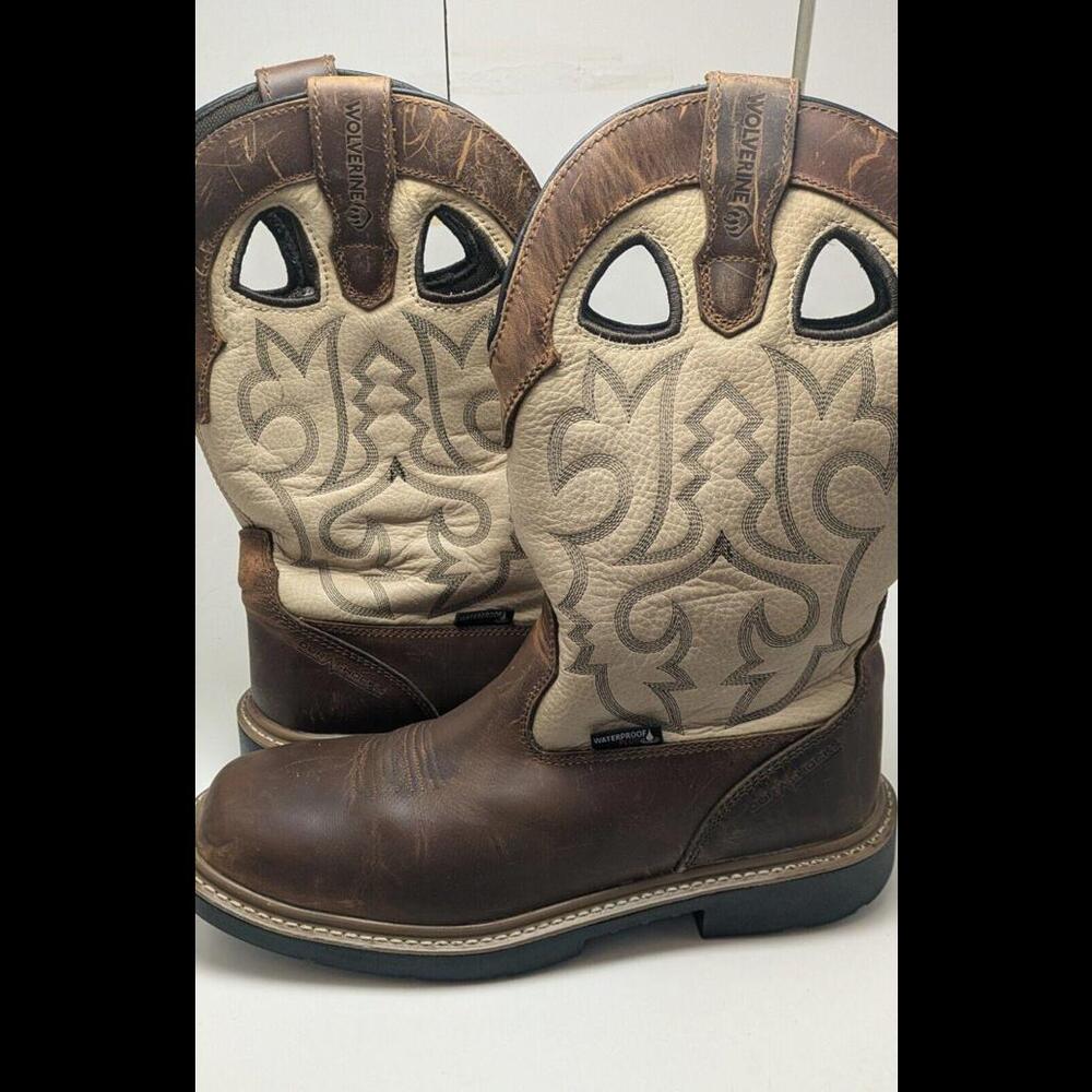 Mens Wolverine Composite‎ Toe Brown Beige Rancher Leather Boots W211130 Size 9